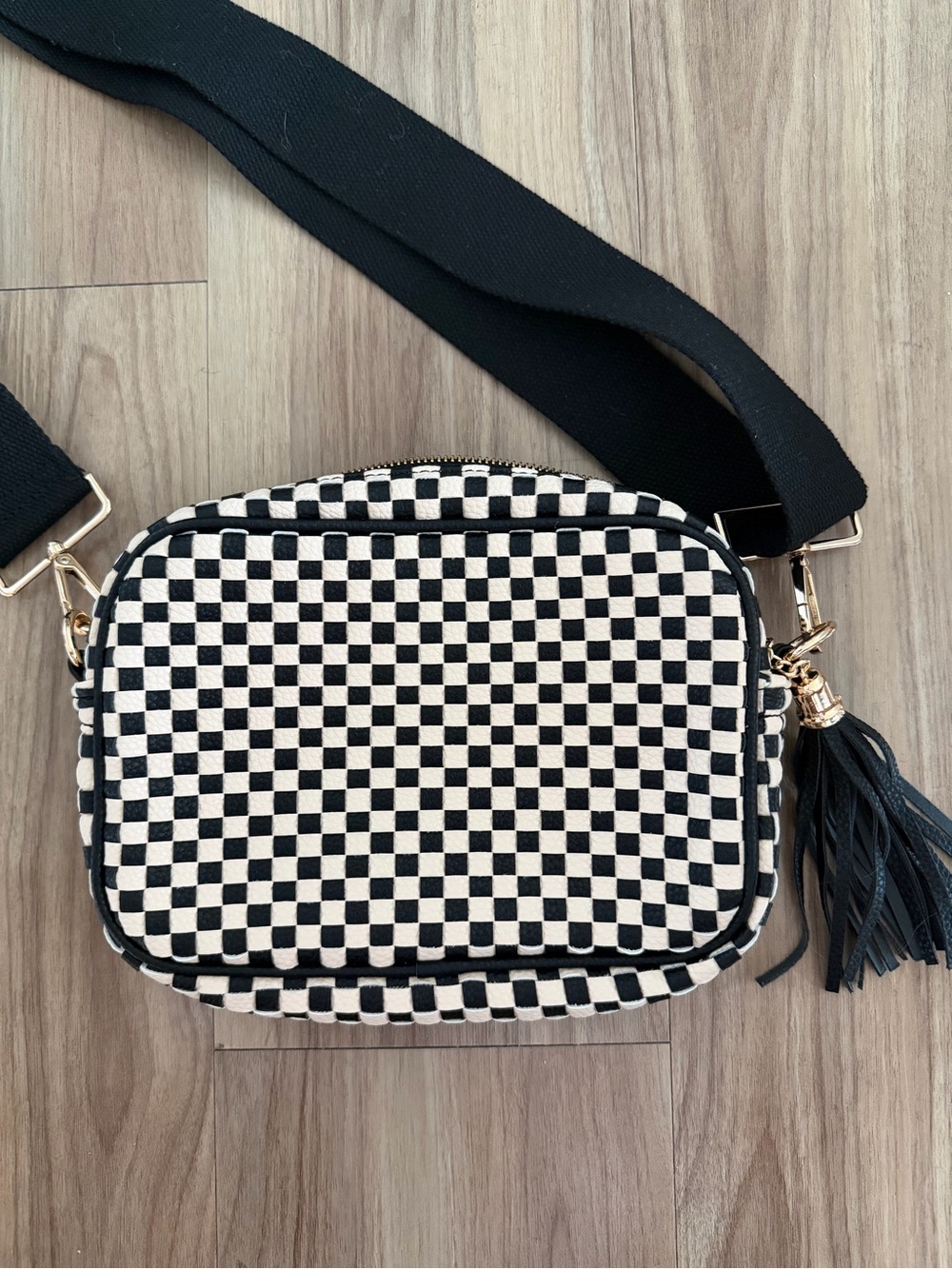 Women’s Black and Cream Checker Crossbody Bag